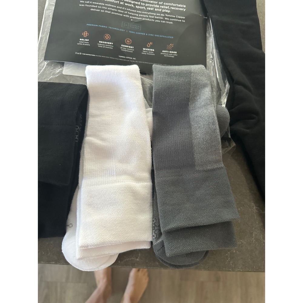 Tommie Copper 4PK UltraTempOTC Compression Socks XL Black White Grey 2762UR4PK05